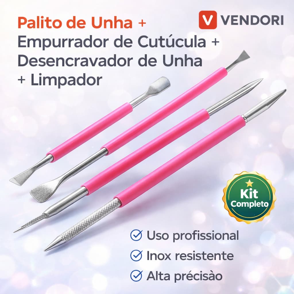 Palito de Unha Empurrador de Cutícula Desencravador e Limpador de Cutícula Kit Manicure Pedicure