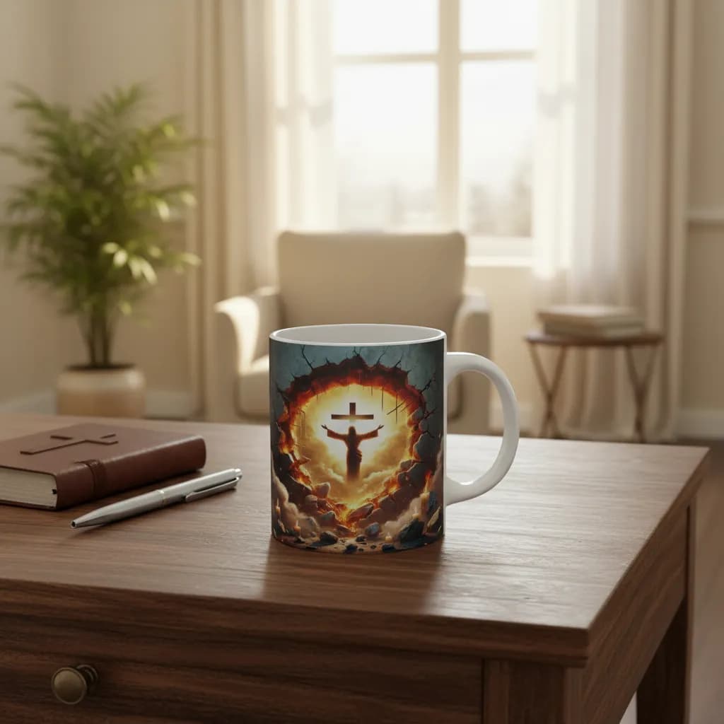Caneca cristã porcelana 3d  ideal para café chá com inspiração espiritual