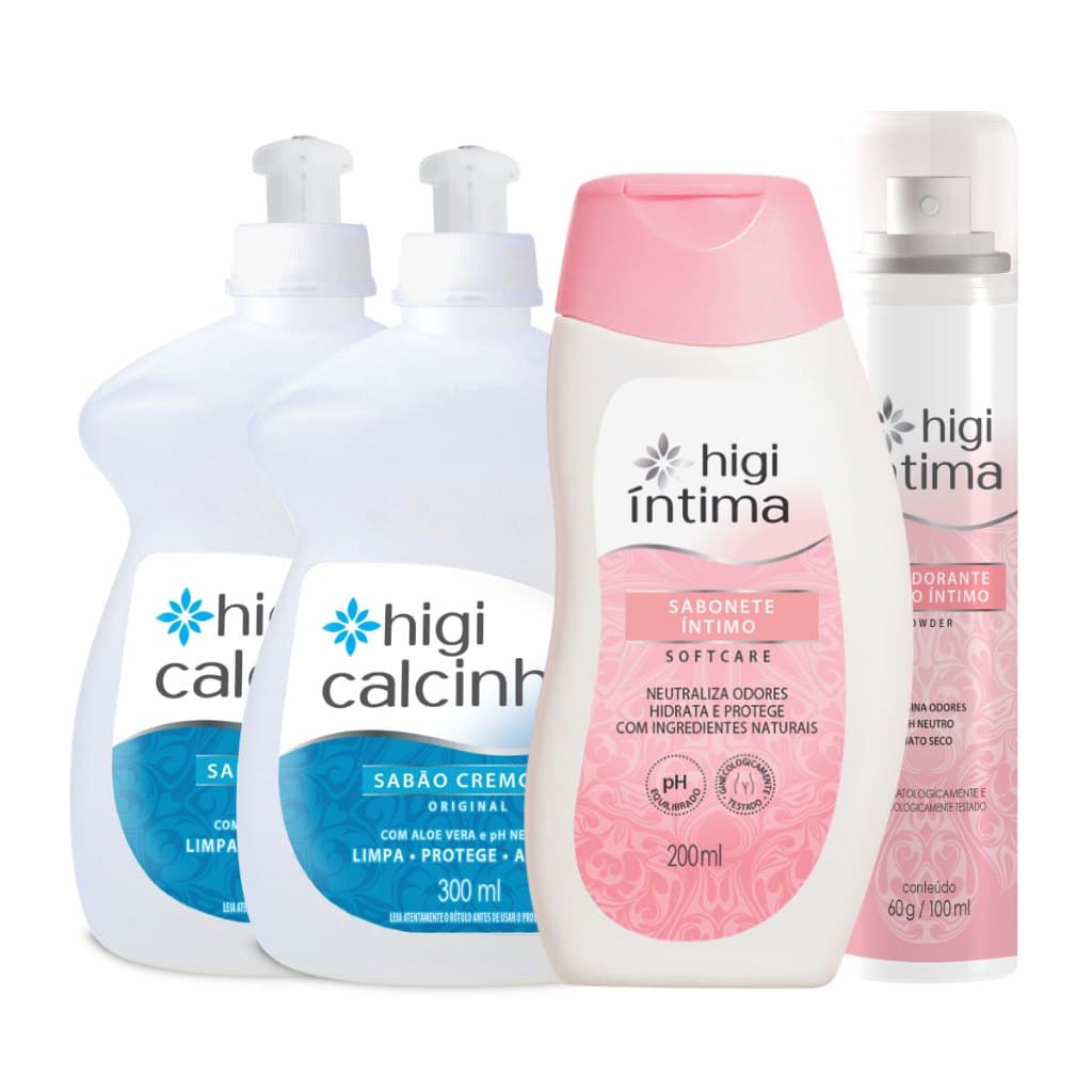 Combo Higi Mulher: 2 Sabão Cremoso 300ml + Desodorante Íntimo Powder 100ml + Sabonete Líquido Íntimo Softcare 200ml