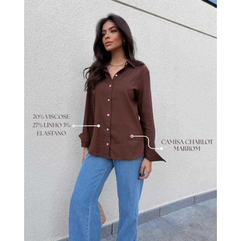 Camisa Social feminina Charlot Elegance Marrom