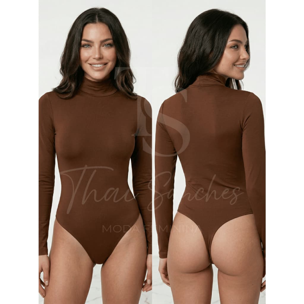 Body Feminino Cacharrel Manga Longa Suplex Segunda pele Gola Alta Premium para Outono e Frio
