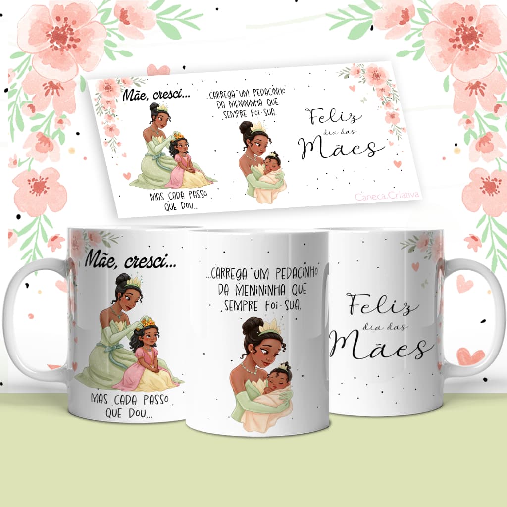 Caneca Mãe, Cresci… Versão Meninas 325ml porcelana, presente, ideia presente personalizado