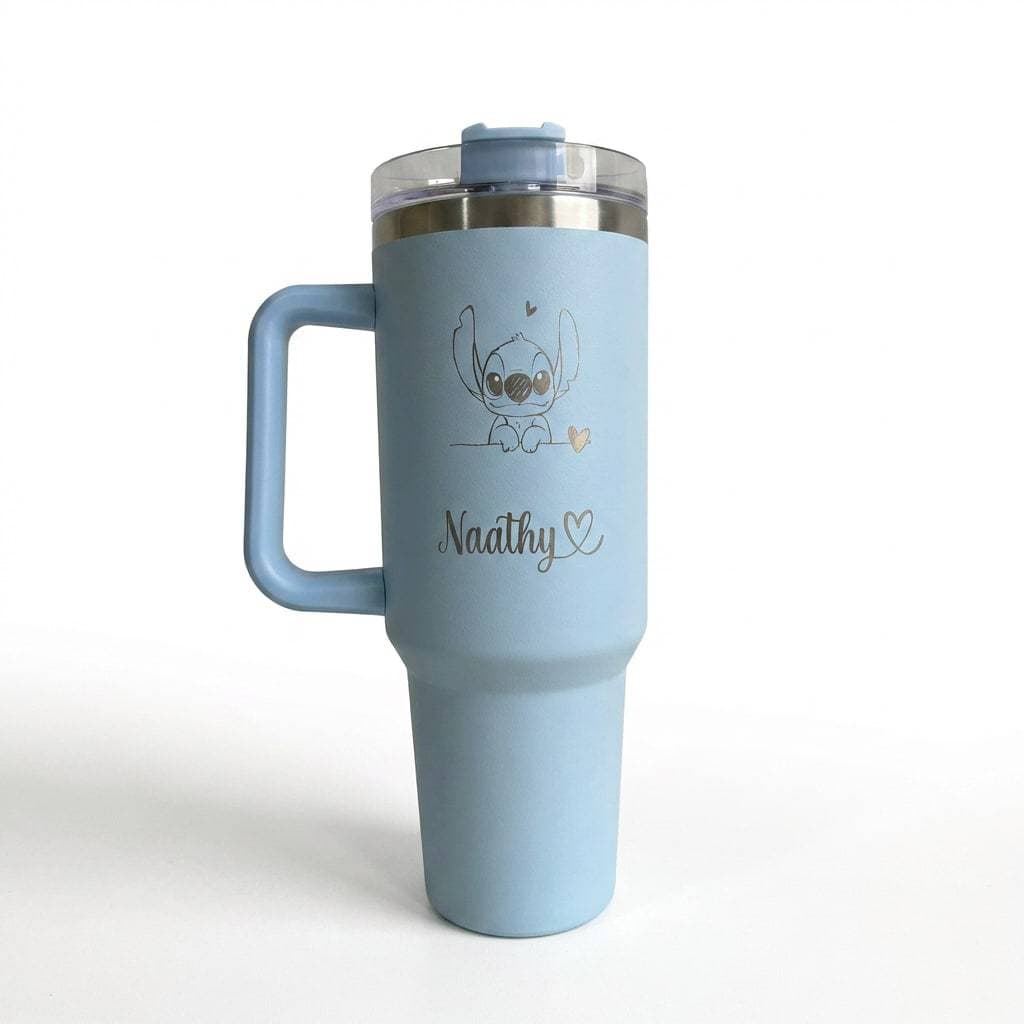 Copo Garrafa Térmica Alça Canudo 1200ml Personalizado Stitch