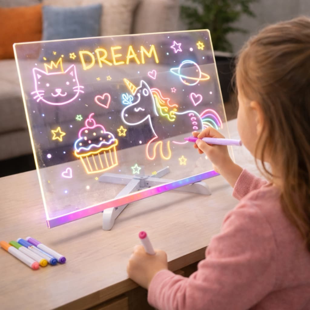 Lousa Mágica Led Acrílica Usb Com Canetas Coloridas 30x20cm Quadro de Mensagens e Desenhos