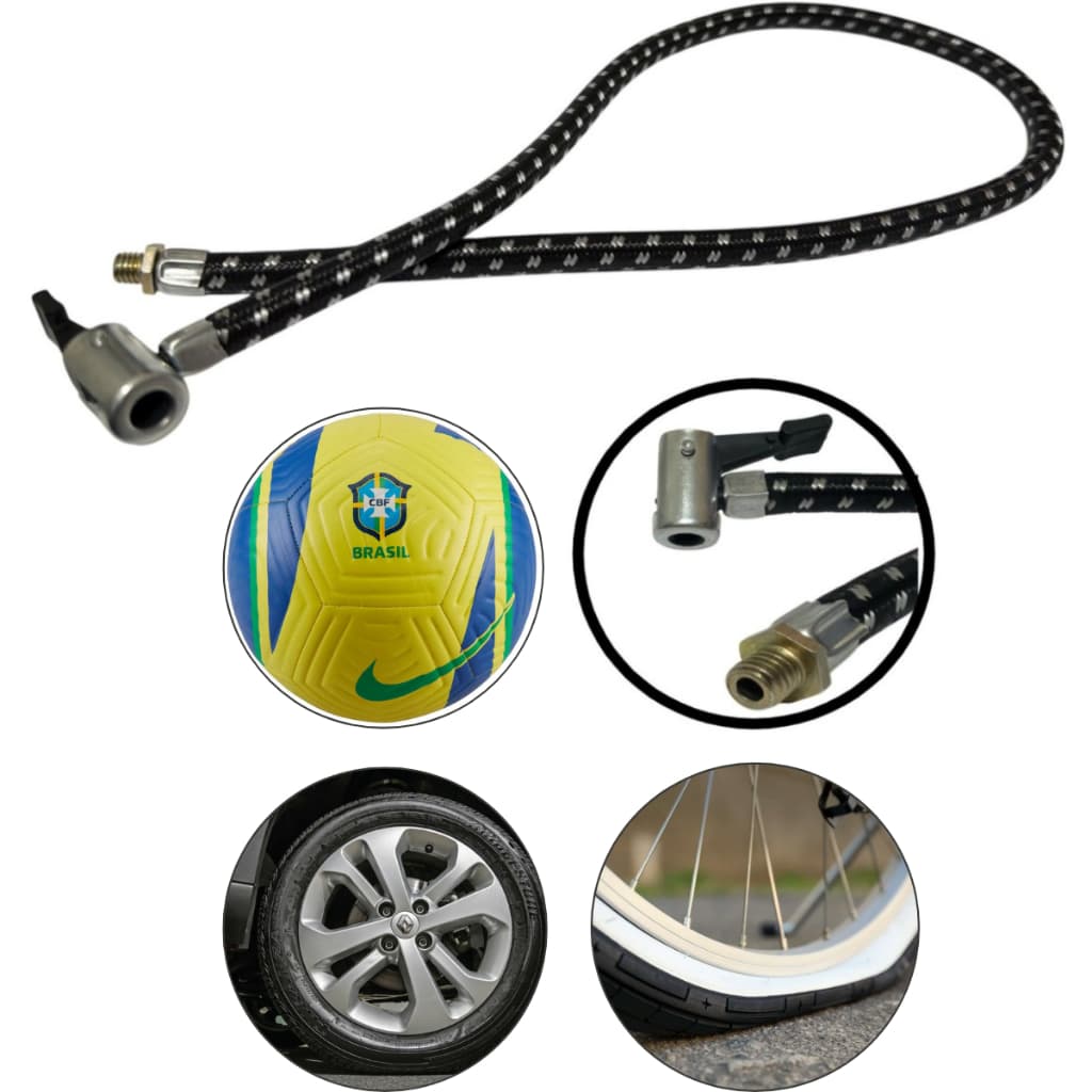 Mangueira Reposição Bico Bomba De Ar 70cm Enche Bola Pneu Bike Bicicleta Moto Carro Cor Preta + Envio Rapido