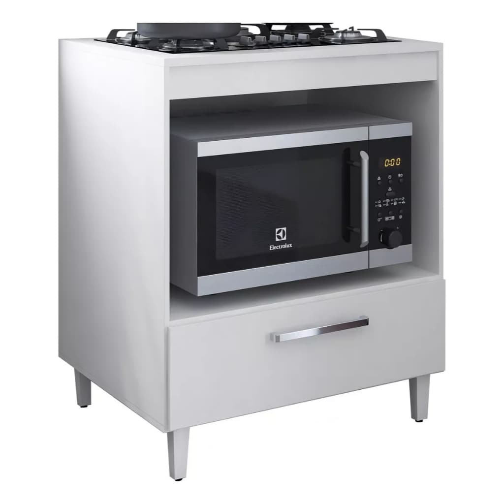Balcão Branco Para Cozinha Suporte Para Cooktop 4 Bocas Com Gaveta Espaçosa