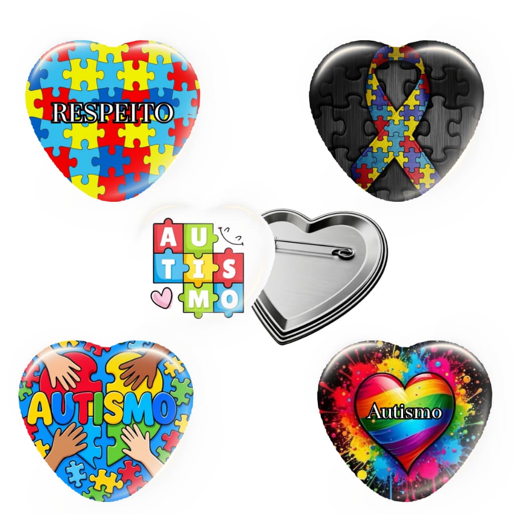 Botton Botões de Autismo do brasil Botão Bottons Broche Kit Personalizado 5 Unidades Tamanho 5,8 cm