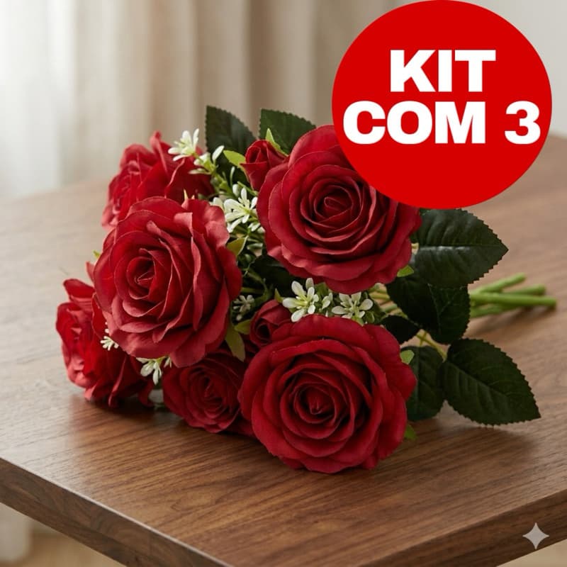 KIT 3 Buquê de Flores Decorativas Lindas e Resistentes P/ Ambientes e Arranjos em Cores Vibrantes.