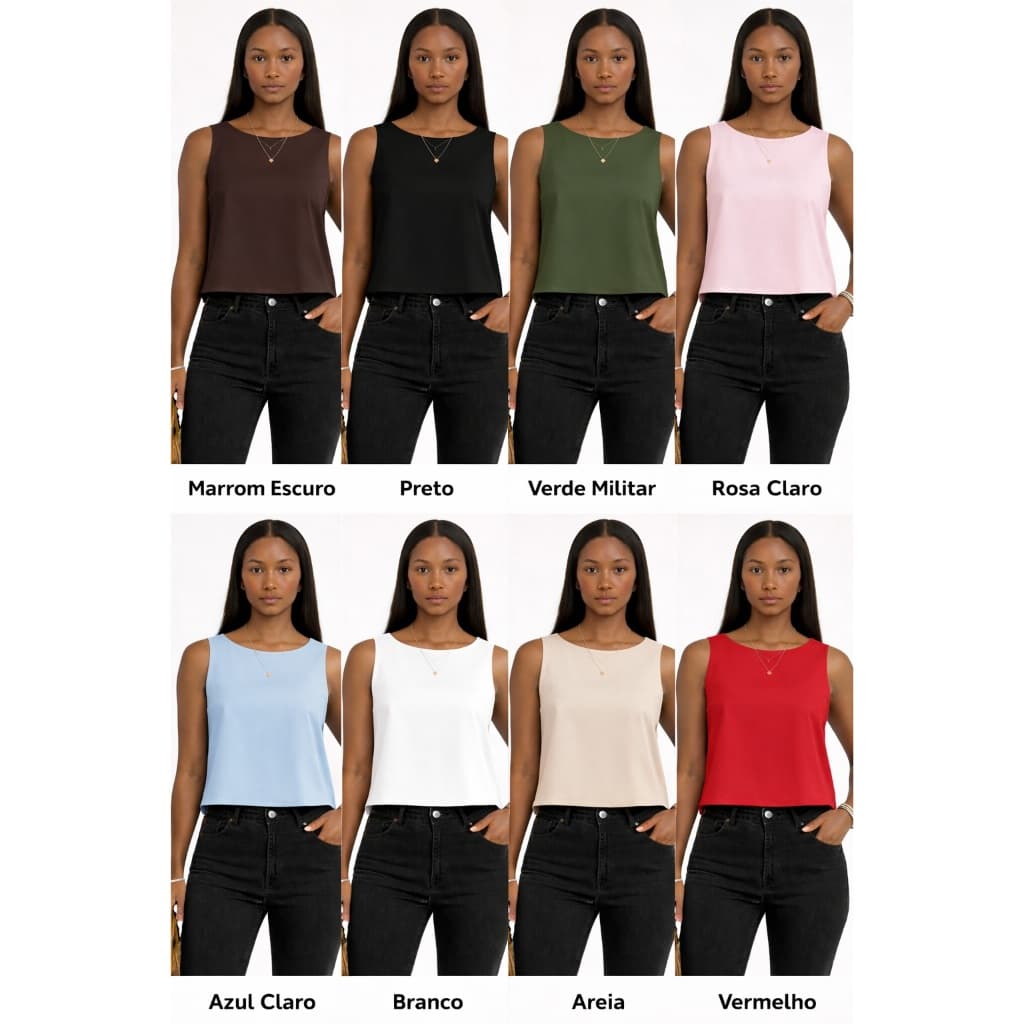 Blusa Feminina Manga Curta Cor Aleatória Regata Casual Social Alfaiataria