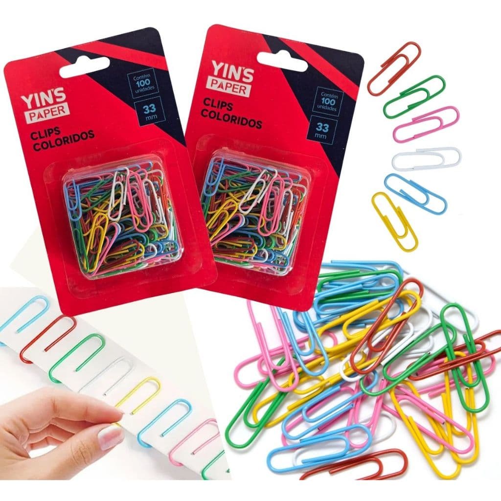 100 Clips Colorido de Papel Metal 33mm Uso Escolar Escritório Organização Prendedor de Papel