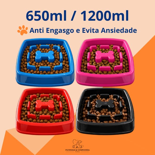 Comedouro Lento Educativo Interativo para Cachorro 650ml/1200ml Anti Engasgo Melhora Digestão