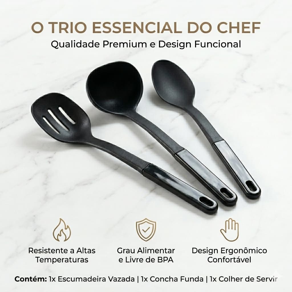 Kit Colheres Cozinha Nylon Colher Concha Talheres Utensílios