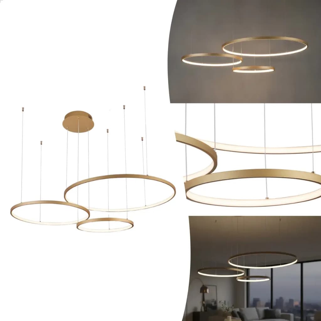 Lustre Pendente 114w Redondo Dourado 40x60x80 Moderno Sala Quarto Jantar