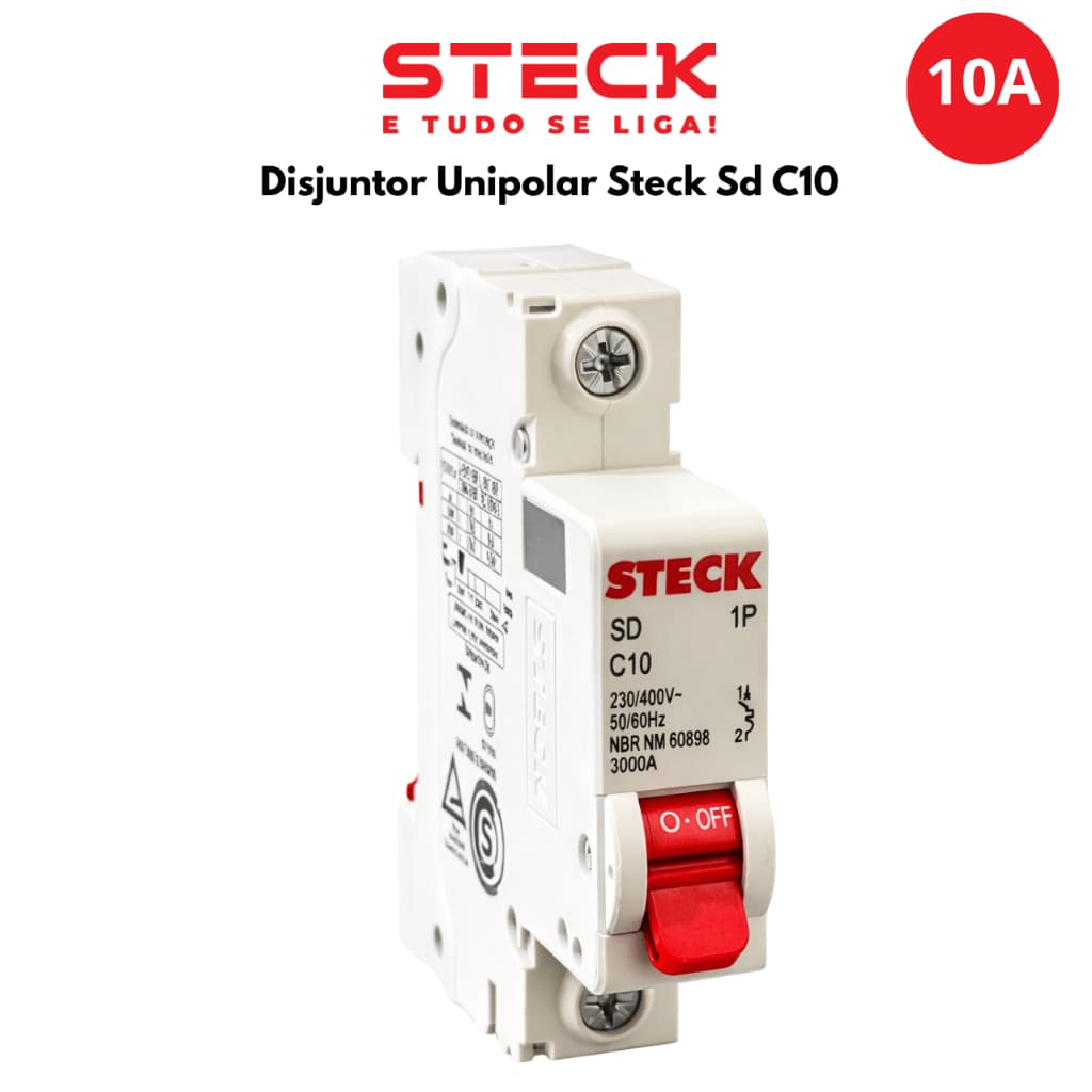 Disjuntor Steck SDD61C10 Unipolar Monopolar 10A Classe C