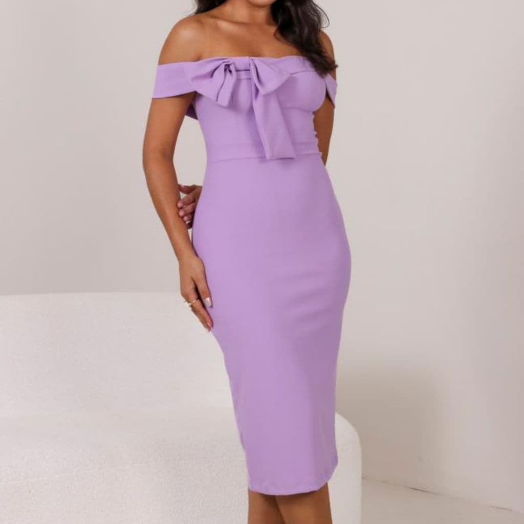 Vestido Midi Feminino Ombro A Ombro Tomara Que Caia  Tubinho Confortável Laço Lateral Elegante Lilás