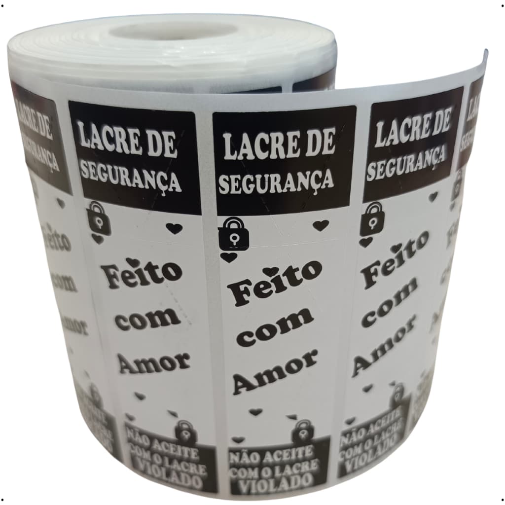 Etiqueta delivery lacre de segurança com frase Feito Com Amor 100x25m Ifood Rappi UberEats COR PRETA