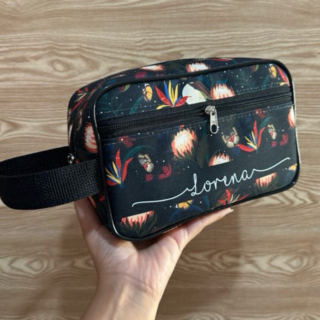 07 necessaires G feminina personalizada com nome bolso frontal presente exclusiva floral make
