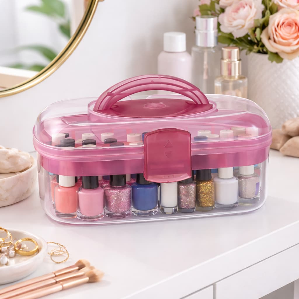 Maleta Organizadora Translúcida Plástico Com Alça 6 Divisórias Cor Rosa Monte Líbano