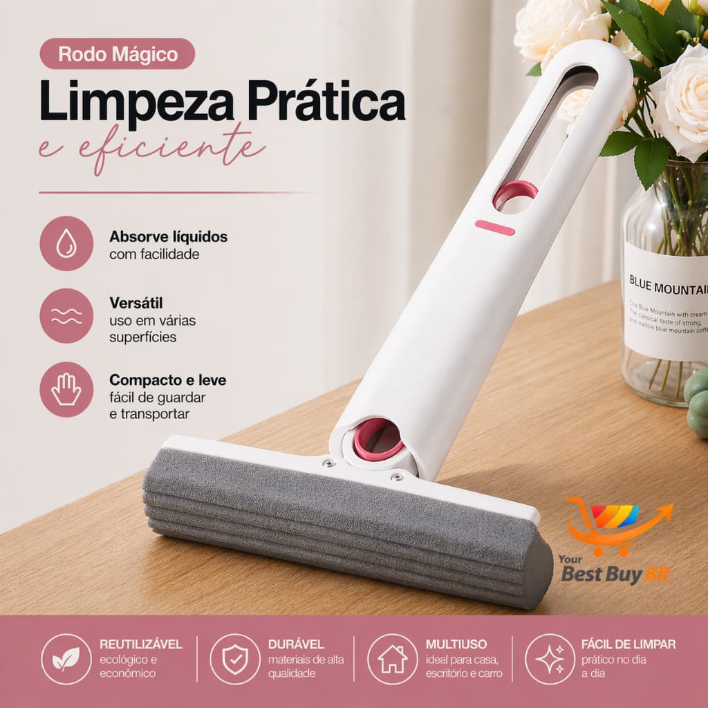 Mini Mop Portátil Esfregão Mágico Absorvente Limpeza Rápida Sem Esforço Multiuso Cozinha Vidro