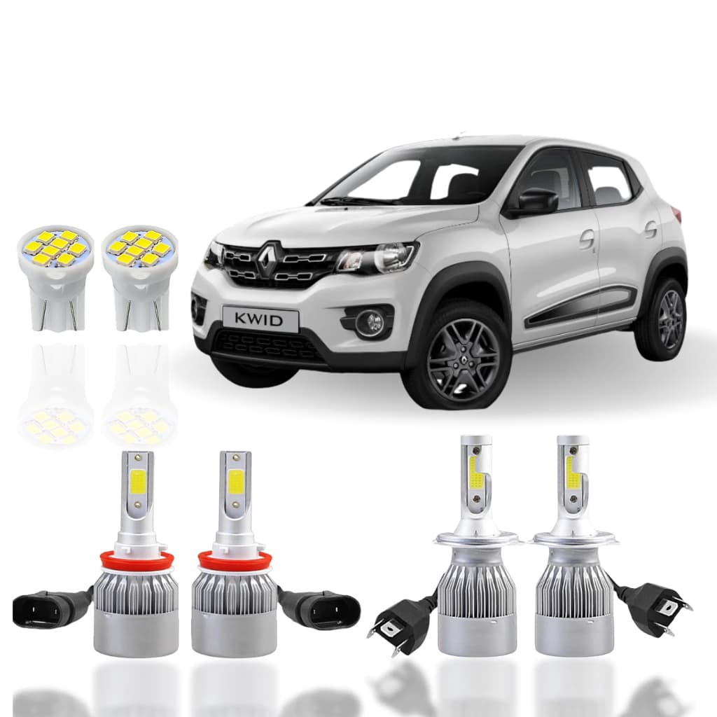 KIT Lâmpada Led (Farol Baixo Alto Milha Farolete) Renault Kwid 2017 2018 2019 H4 H11 H8 T10 Lâmpada Super Led Ultra led