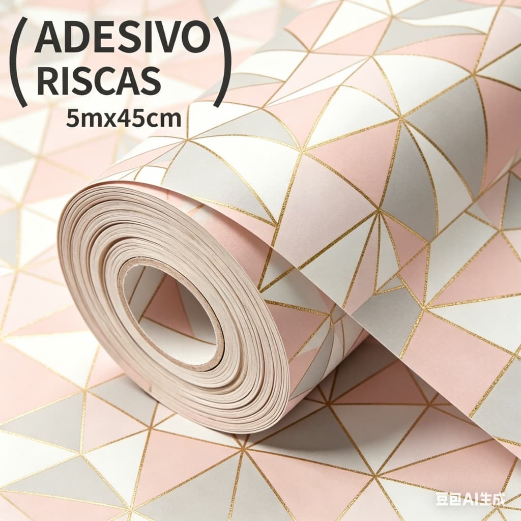 Papel de Parede Zara Rosa Cinza Dourado Geométrico Autocolante Premium 5m x 45cm para Quarto e Sala 1/2/3 Peças