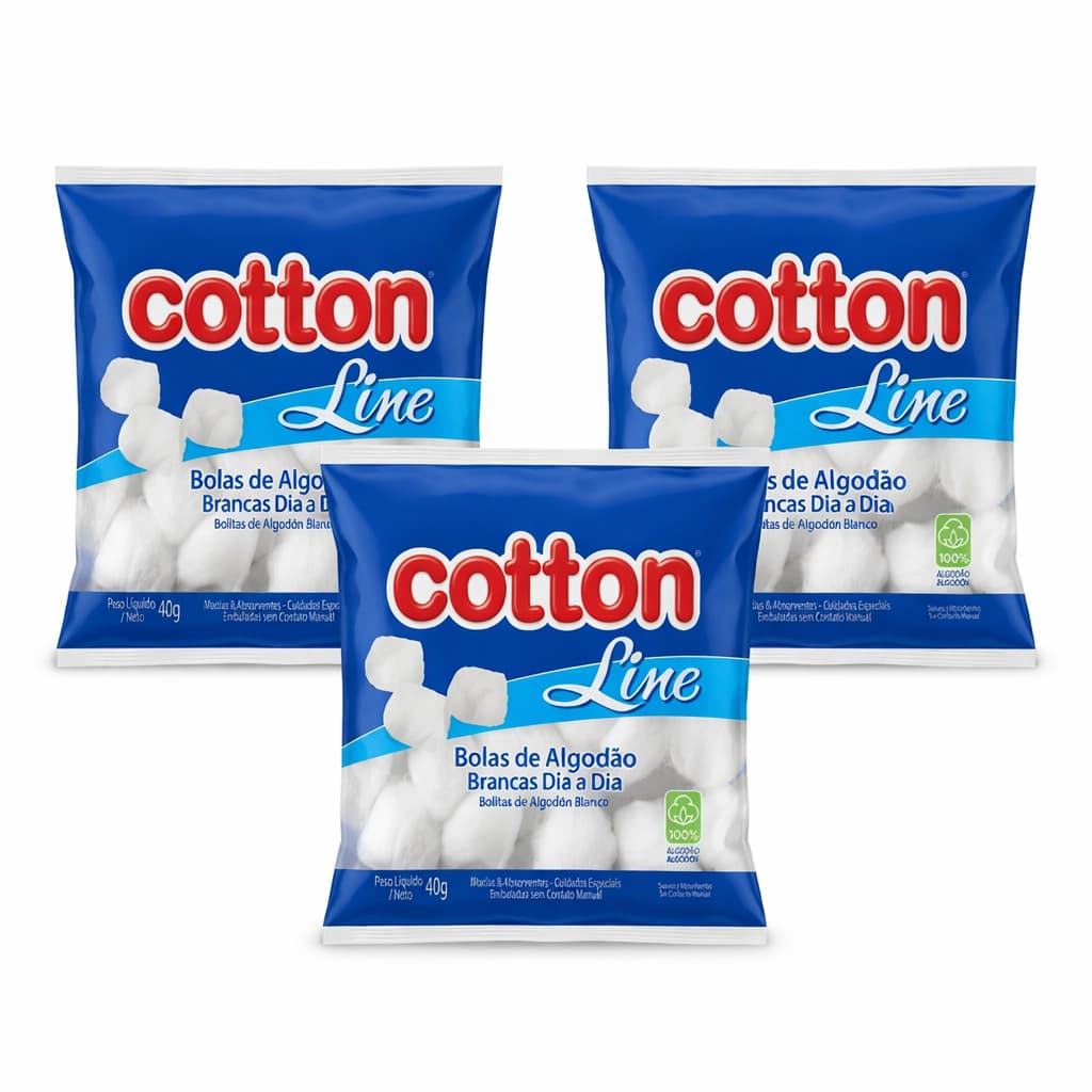 Kit 3 Algodão em Bola Cotton de 40g Cada