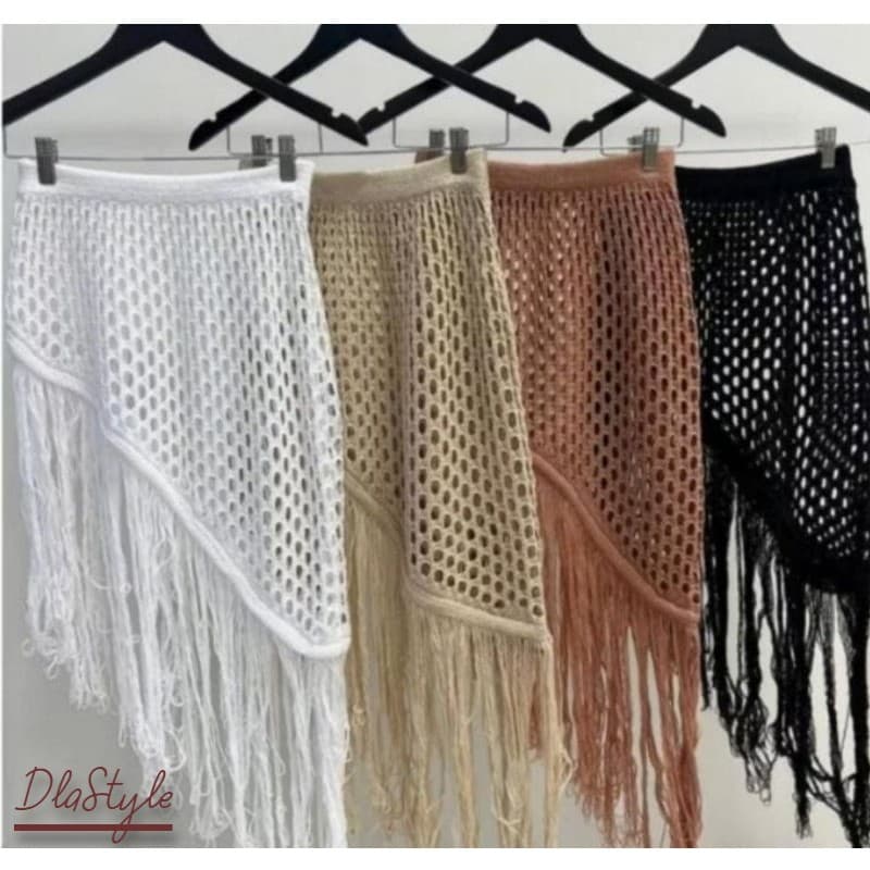 kit de Saia de Praia Feminina Tricot com Franjas, Ajuste Confortável
