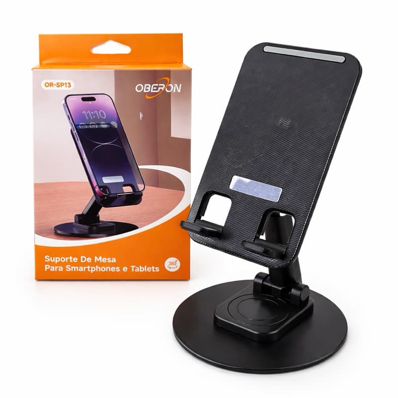 Suporte para Celular e Tablet de Mesa Oberon OR-SP13 Ajustável Dobrável Universal Base Antiderrapante Promoção
