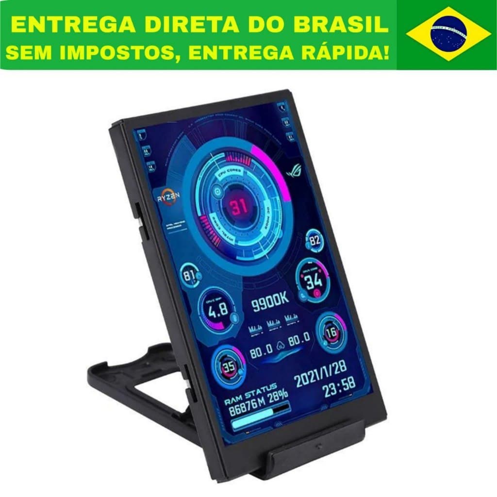 Tela IPS 3.5" para PC - Monitoramento CPU/GPU/RAM em Tempo Real - Conexão USB Tipo-C