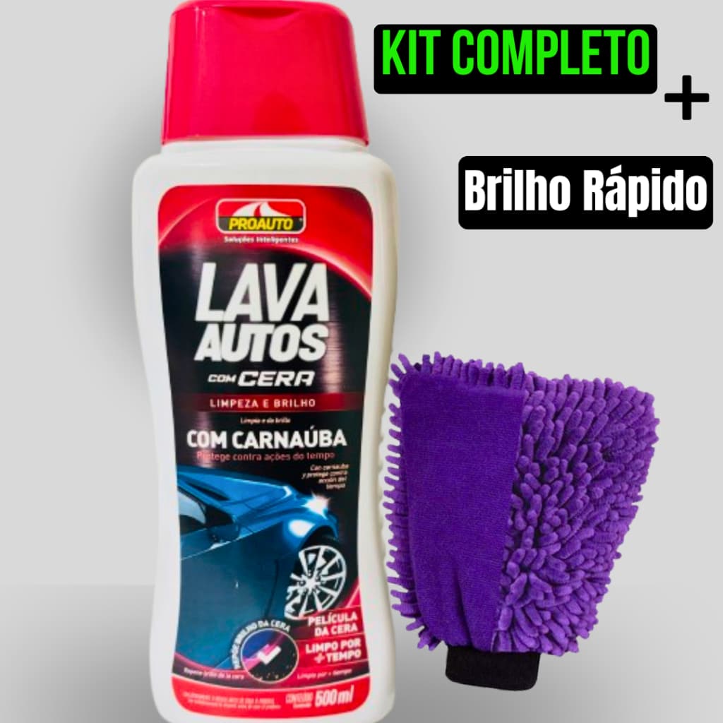 Kit Shampoo Automotivo Liquido Proauto Com Carnaúba Brilho Em Minutos + Luva Microfibra Dupla Face