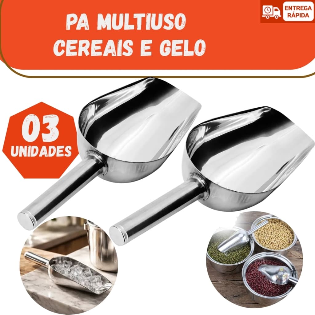 Kit 03 ou 02 Pá Dosadora Multiuso Gelo Cereais Grãos Mantimentos Cozinha
