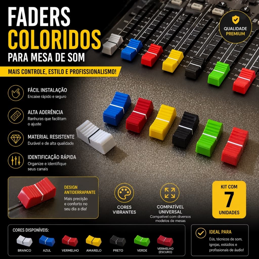 kit Capa de Faders para Mesa de Som - Alta Aderência Profissional - Capa de fader kit de 1 até 21 peças
