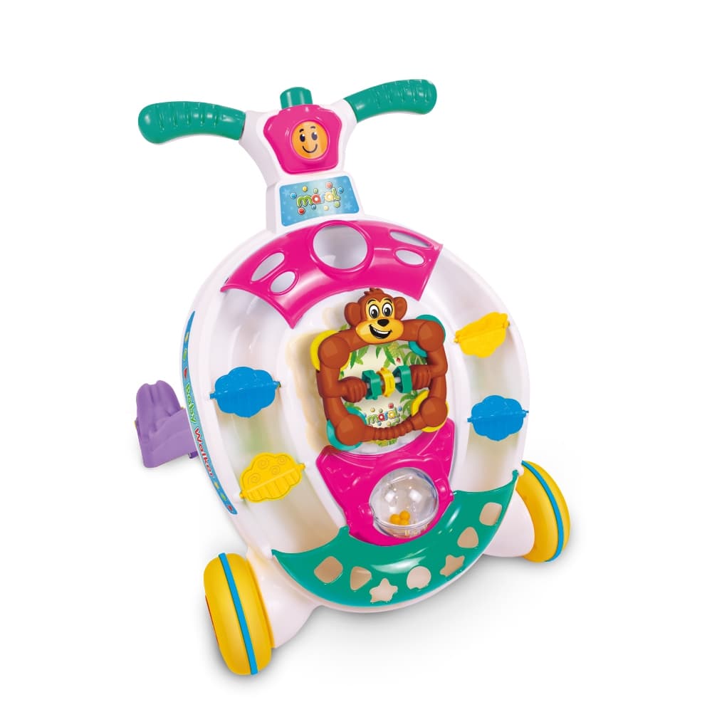 Andador Infantil Didático Maral Baby Walker 2 em 1 Rosa com 4 Rodas e Chocalho