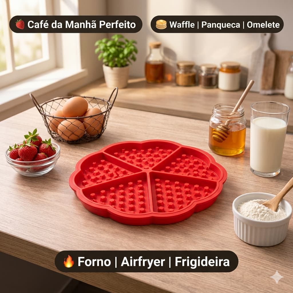 Forma Silicone Waffle Panqueca Omelete 5 Cavidades Antiaderente Café da Manhã Original