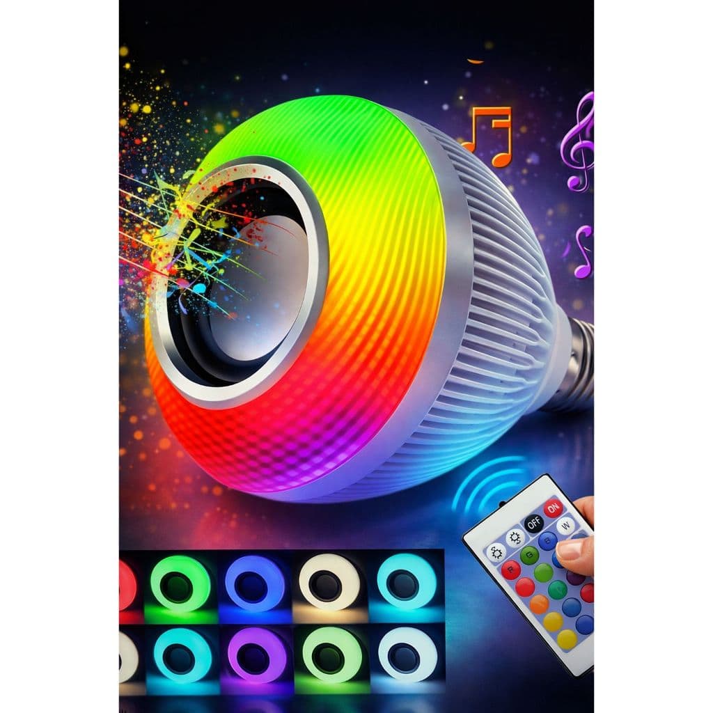 Lâmpada Bluetooth Com Led Rgb Música 12w + Controle Remoto