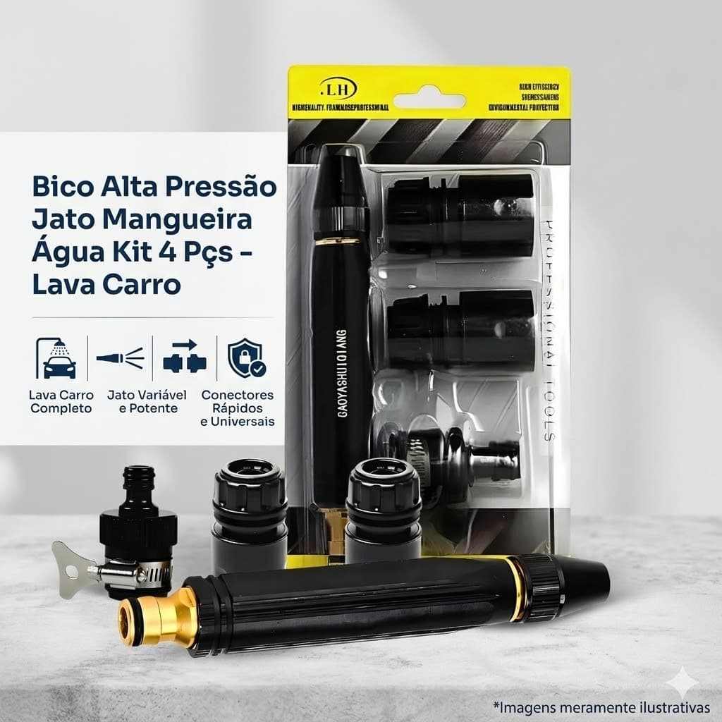 Bico Alta Pressão Jato Mangueira Água Kit 4 Pçs Lava Carro