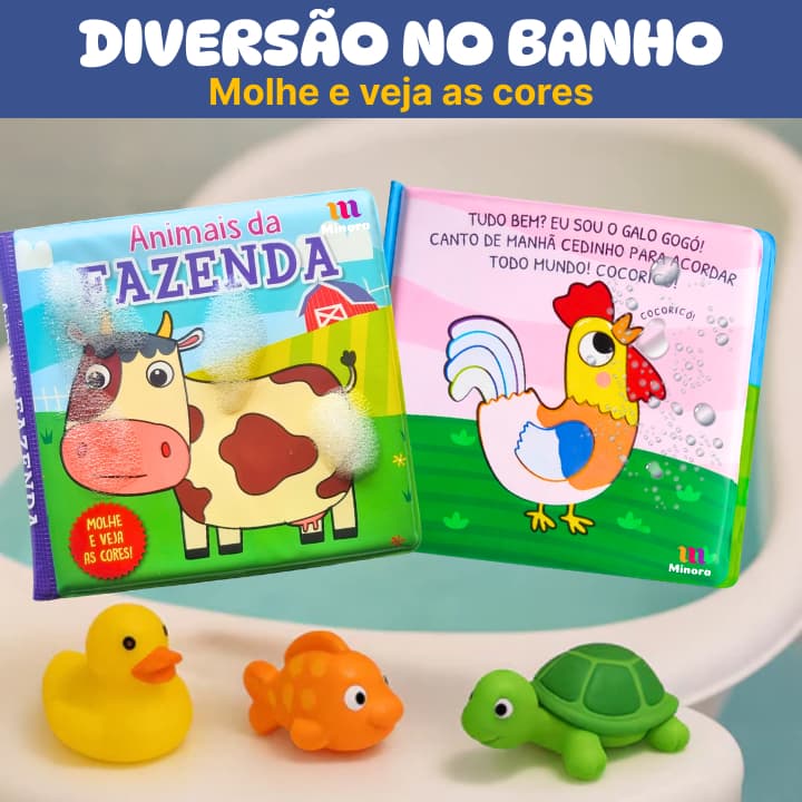 Molhe e Veja as Cores - Livro de Banho Animais da Fazenda - Brinquedo Educativo para Bebês