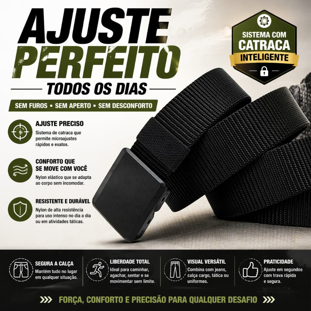 Cinto Tático com Fivela Catraca Nylon Elástico Ajustável Sem Furos