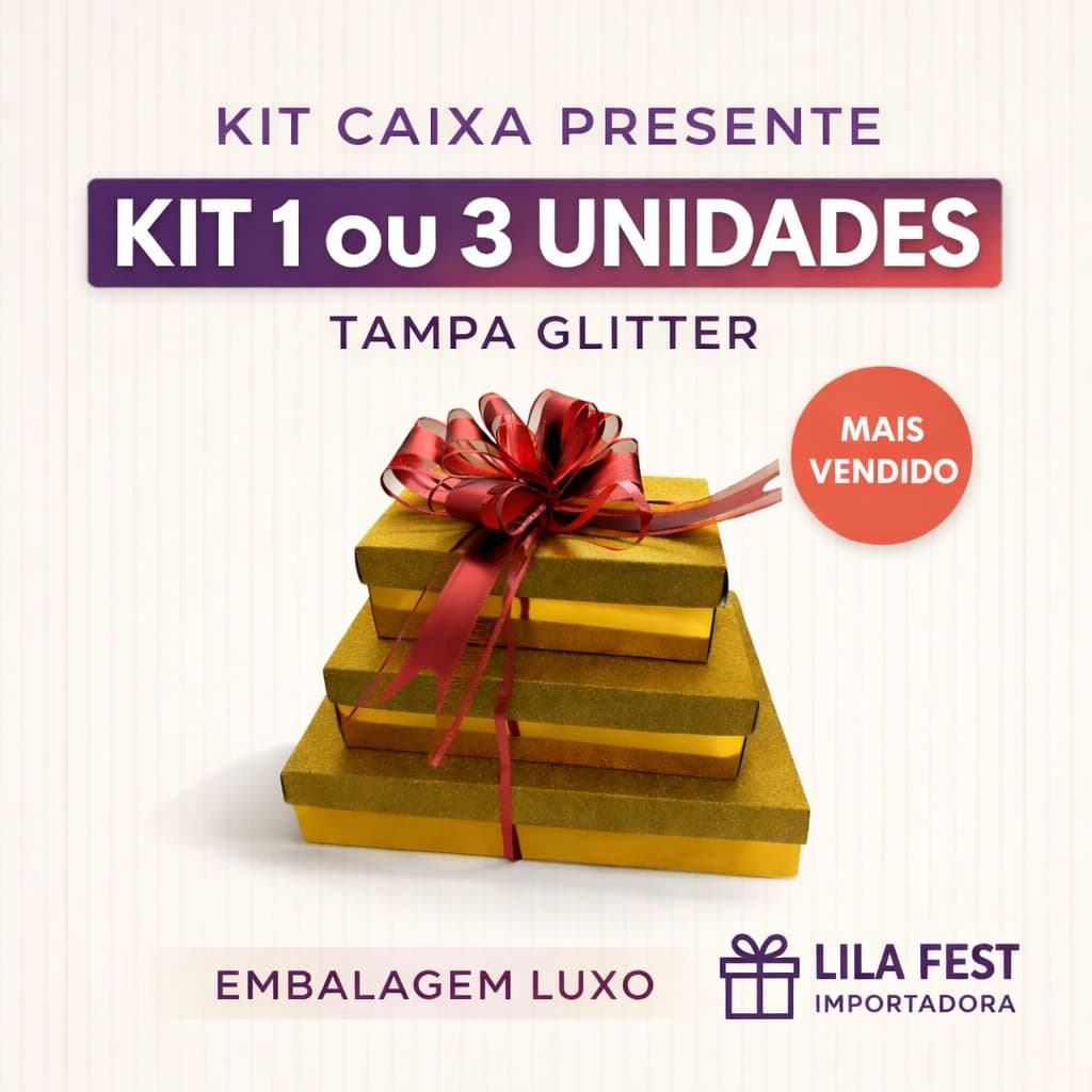 Caixa Metalizada Presente Tampa Glitter 1ou3 Unid P/M/G Embalagem Lembrança Luxo Dia Namorados