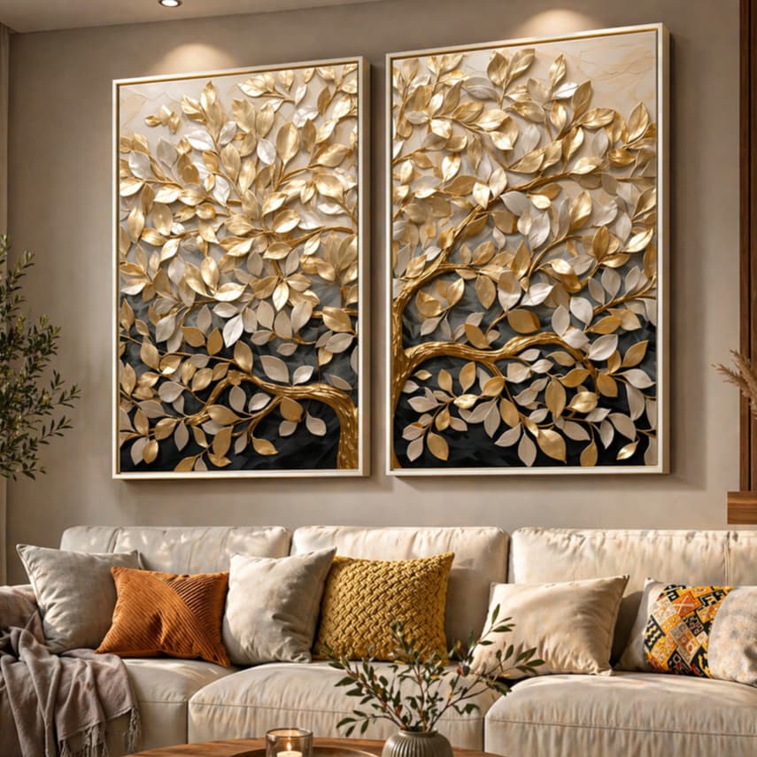 Quadro Decorativo 2 Peças Árvore da Vida Ramos Esperança Decoração Moderna Sala