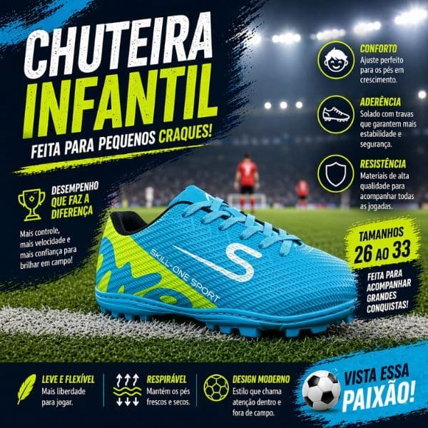 Chuteira Infantil Society 26 ao 33 Conforto Máximo Solado Forte Grip Excelente Leve Resistente Envio Imediato