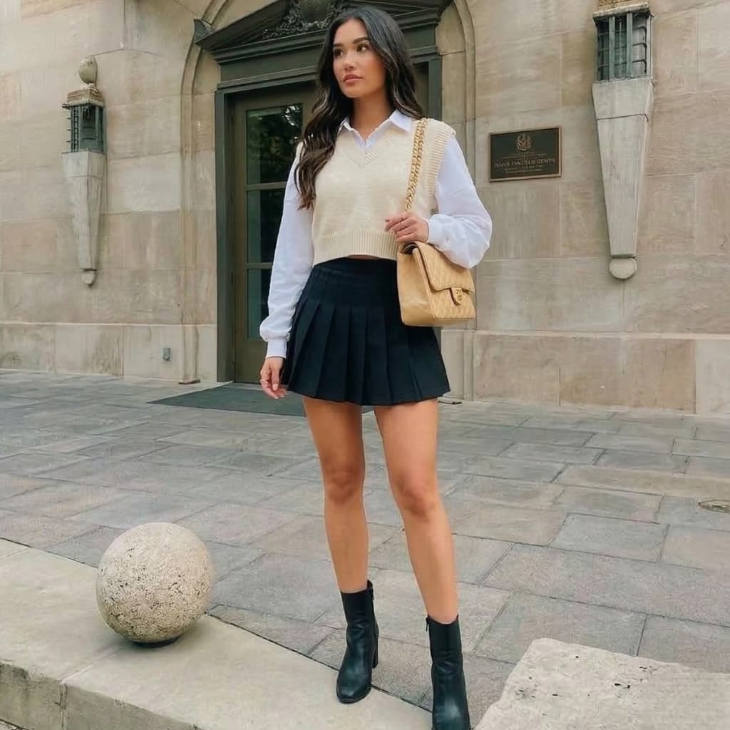 Saia Plissada Curta Alfaiataria Feminina Cintura Alta Colegial Tendência Aesthetic Blogueira Mini Saia De Pregas Premium