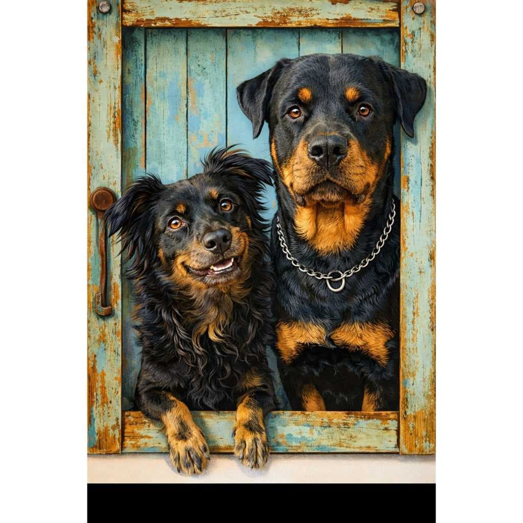 Quadro Decorativo Dois Cachorros Estilo Vintage – Decoração Criativa Hall
