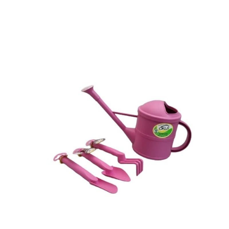 Kit Jardinagem Okla 4 Peças Regador 1,5L + 3 Ferramentas Coloridas Resistente Prático Completo