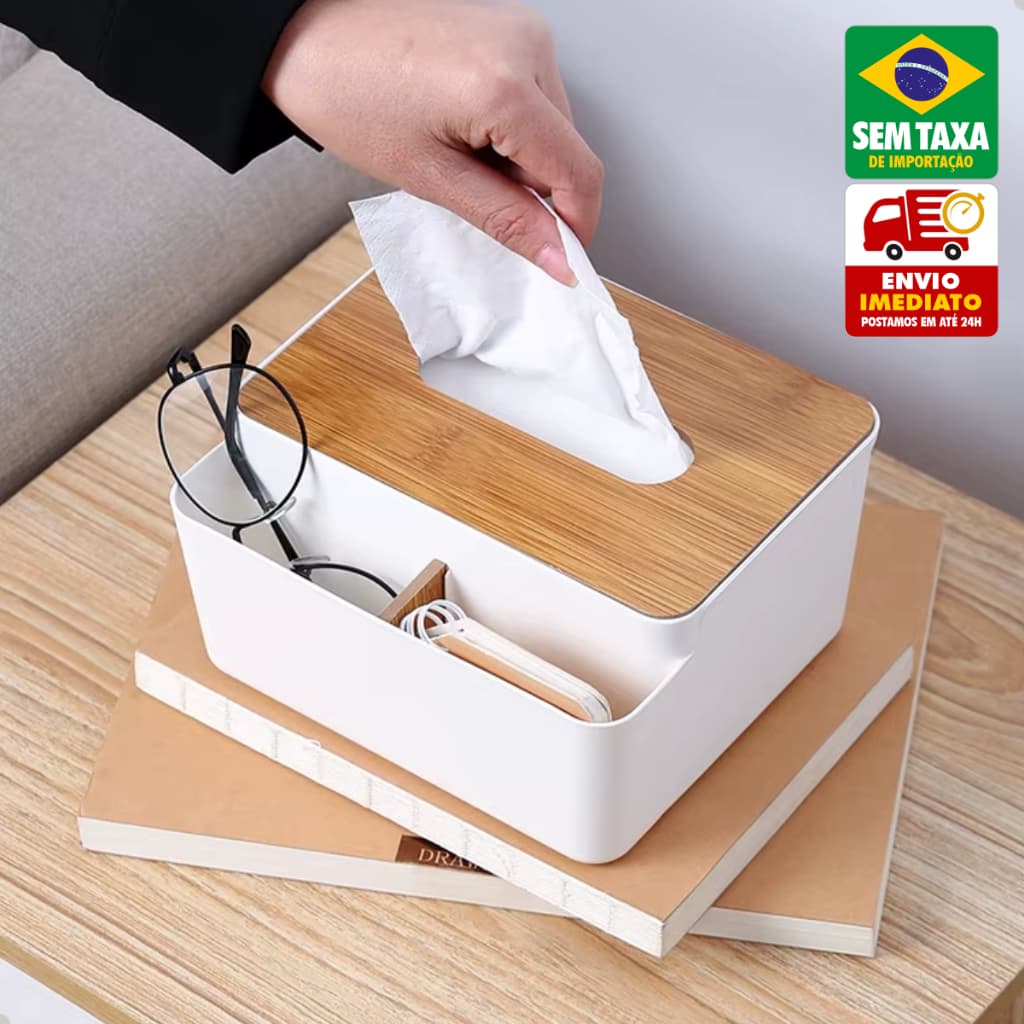 Caixa Porta Lenço MDF Bambu Organizador Guardanapo Banheiro Cozinha Decoração 16cm