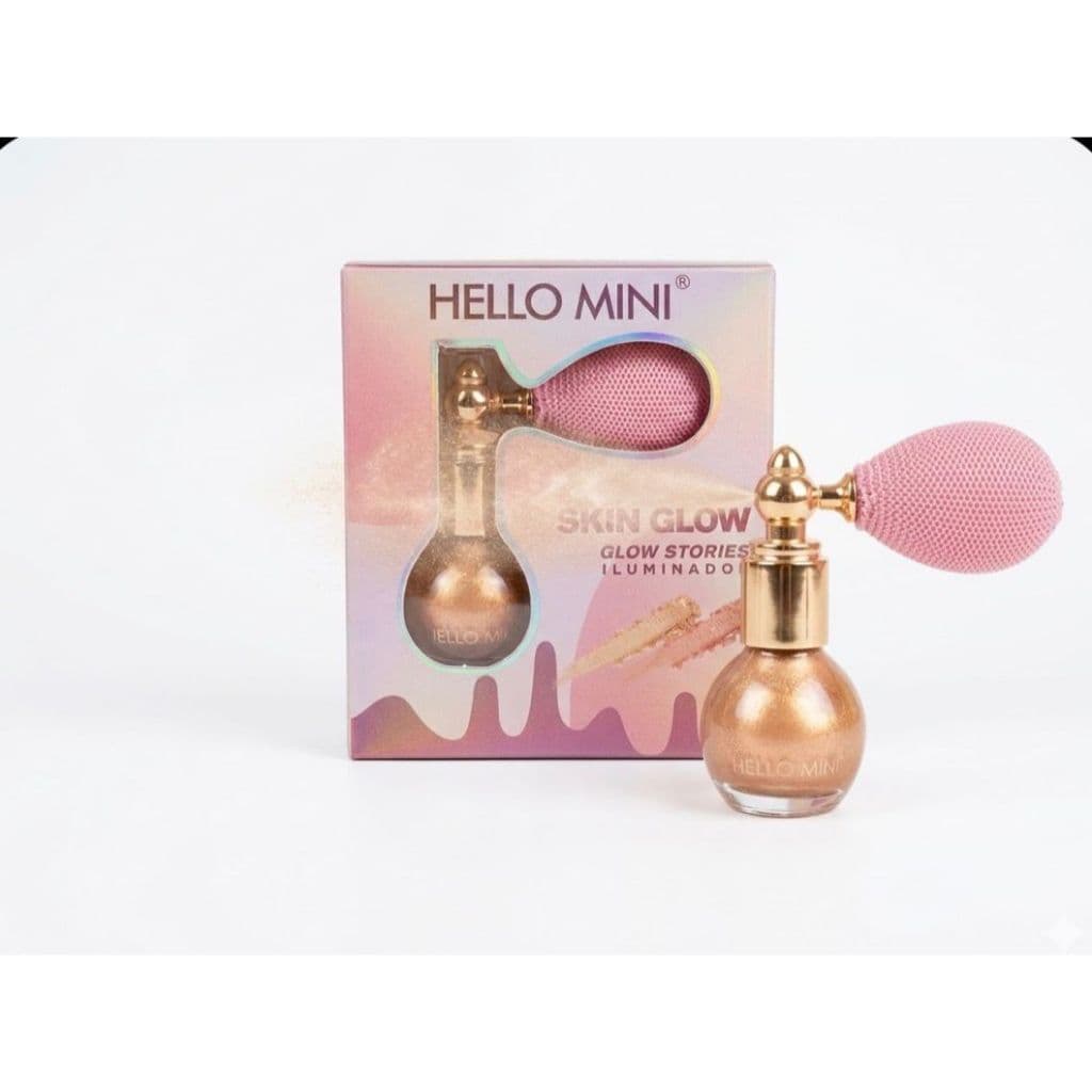 Iluminador Glow Dourado Hello Mini Skin Glow ✨ Corporal e Facial Pump Luxo Brilho Intenso Maquiagem Profissional