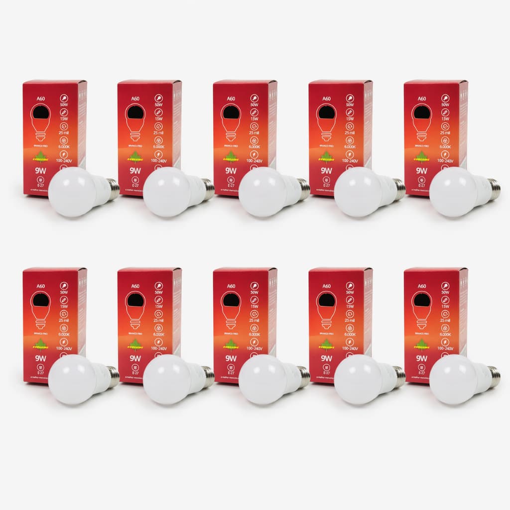 Kit com 10 Lampadas Led SMD A60 09W 100~240V 6000K