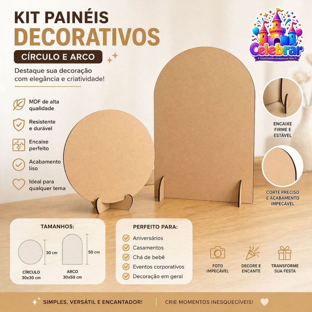 Kit Painel Redondo Decorativo 30cm + Arco Picolé  em MDF - Personalizável Leve e Resistente Painel