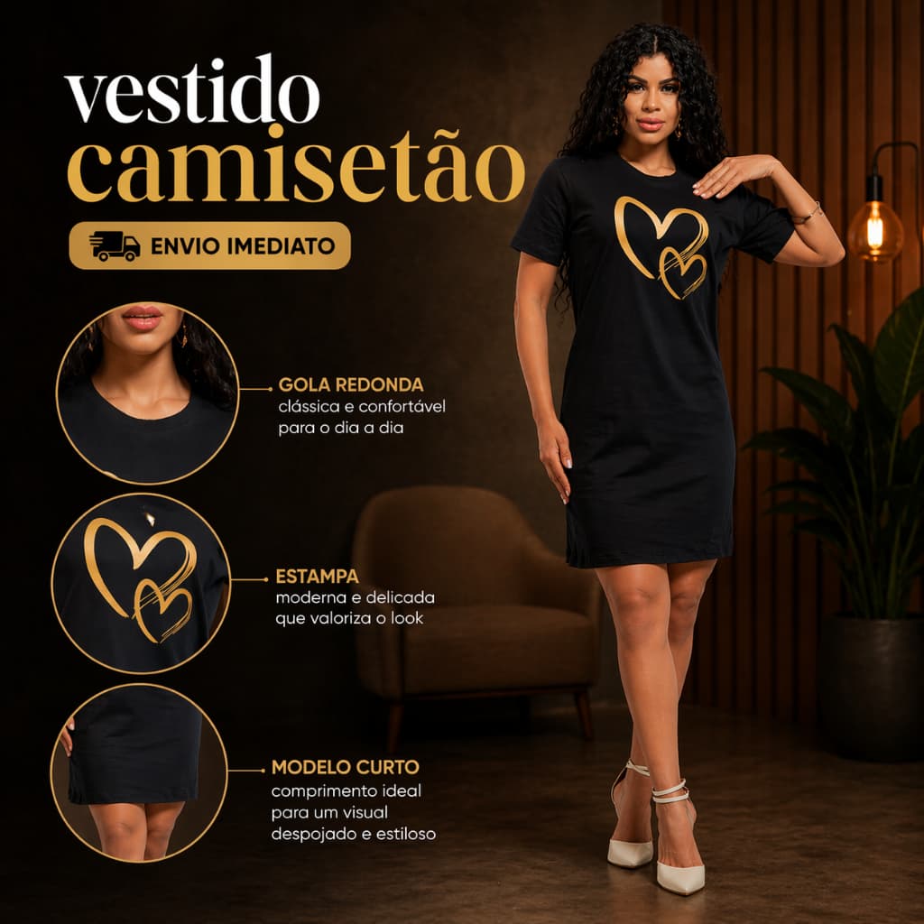 Vestido Camisetão Feminino Curto Soltinho Confortável e Leve 100% Algodão