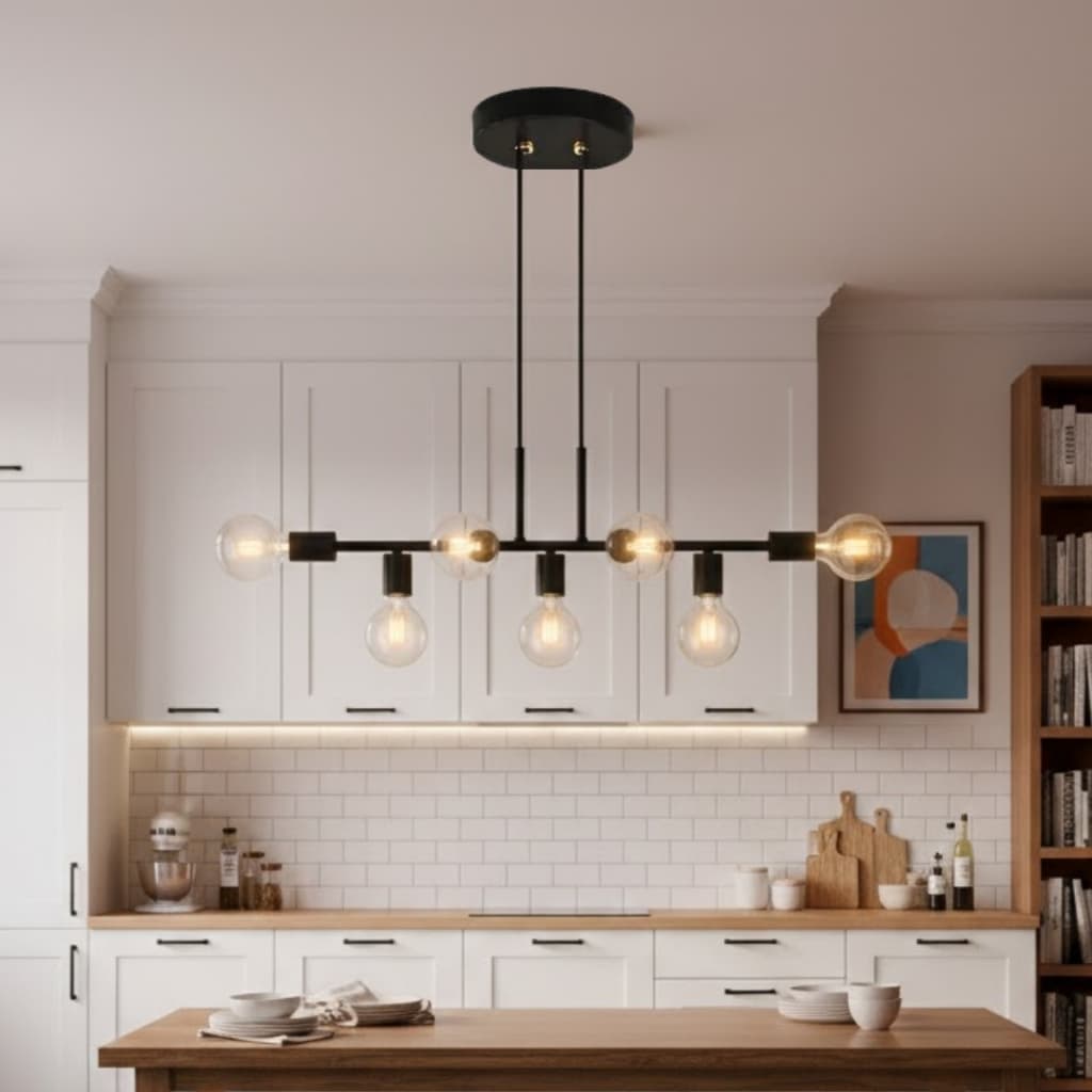 Lustre Jabuticaba Preto Pendente 7 Soquetes E27 Moderno Para Sala Jantar Cozinha Ilha Bancada QUAYS